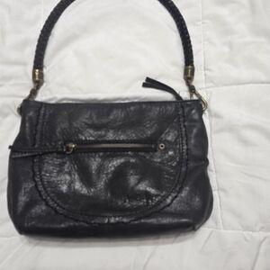The Sak Black Leather Mini Shoulder Bag with Braided Handle